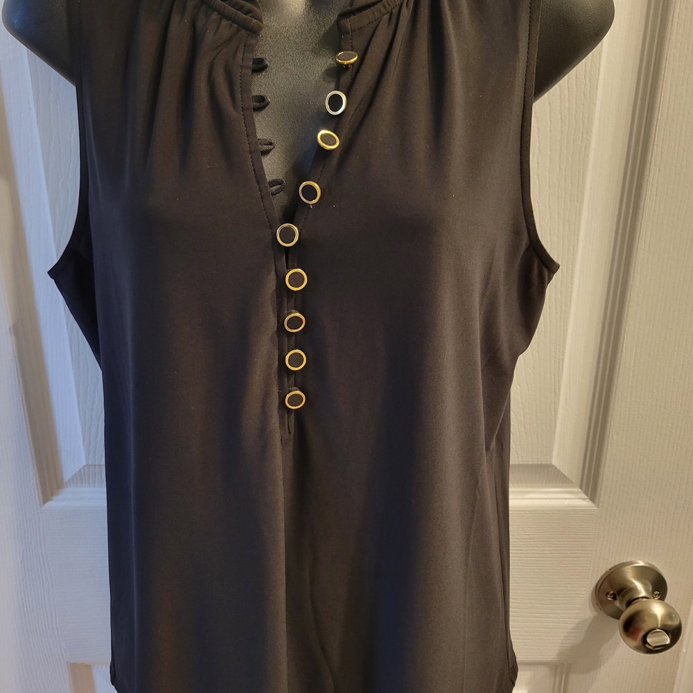 White House Black Market Black Sleeveless Blouse with Gold Rings